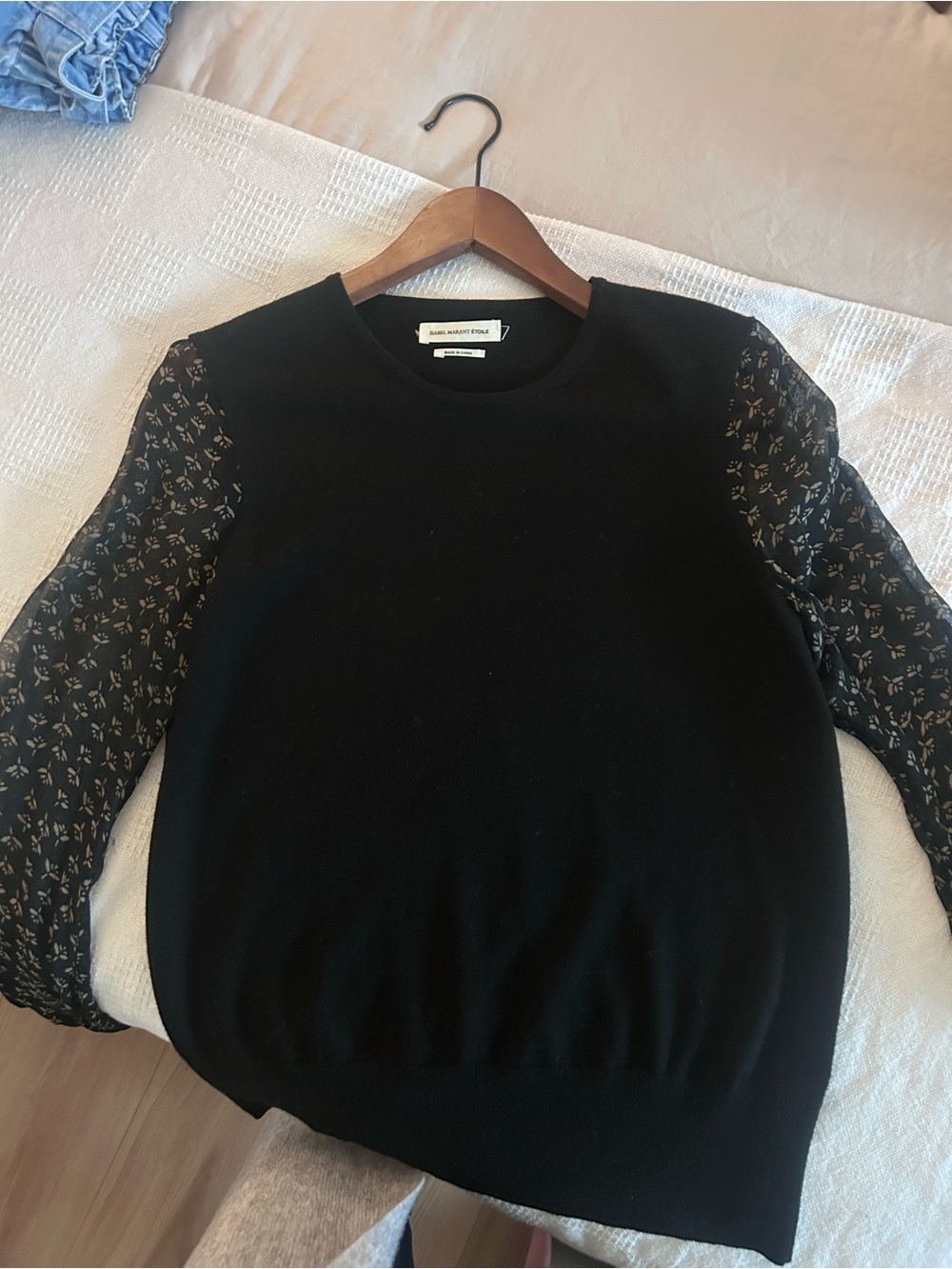 Isabel Marant Navy Sweater with Printed Sheer Sleeves
